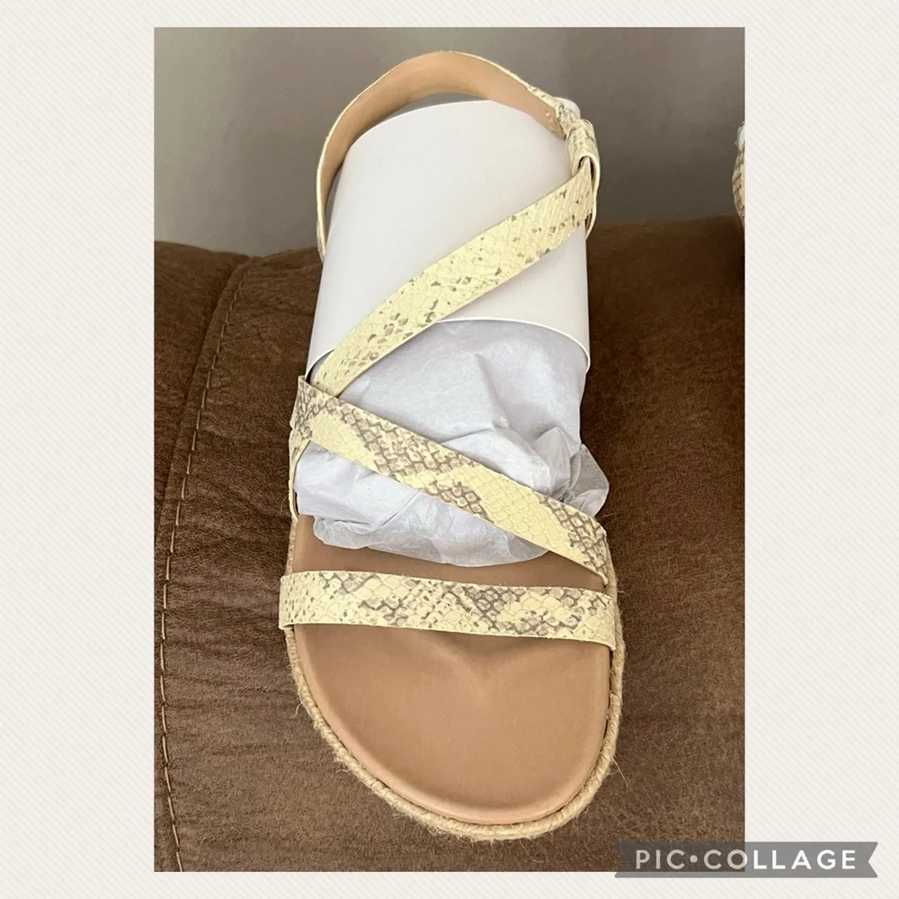 NEW Lucky Brand Cream Gray Reptile Print Straw Sole Bohemian Strappy Sandals - Picture 6 of 6